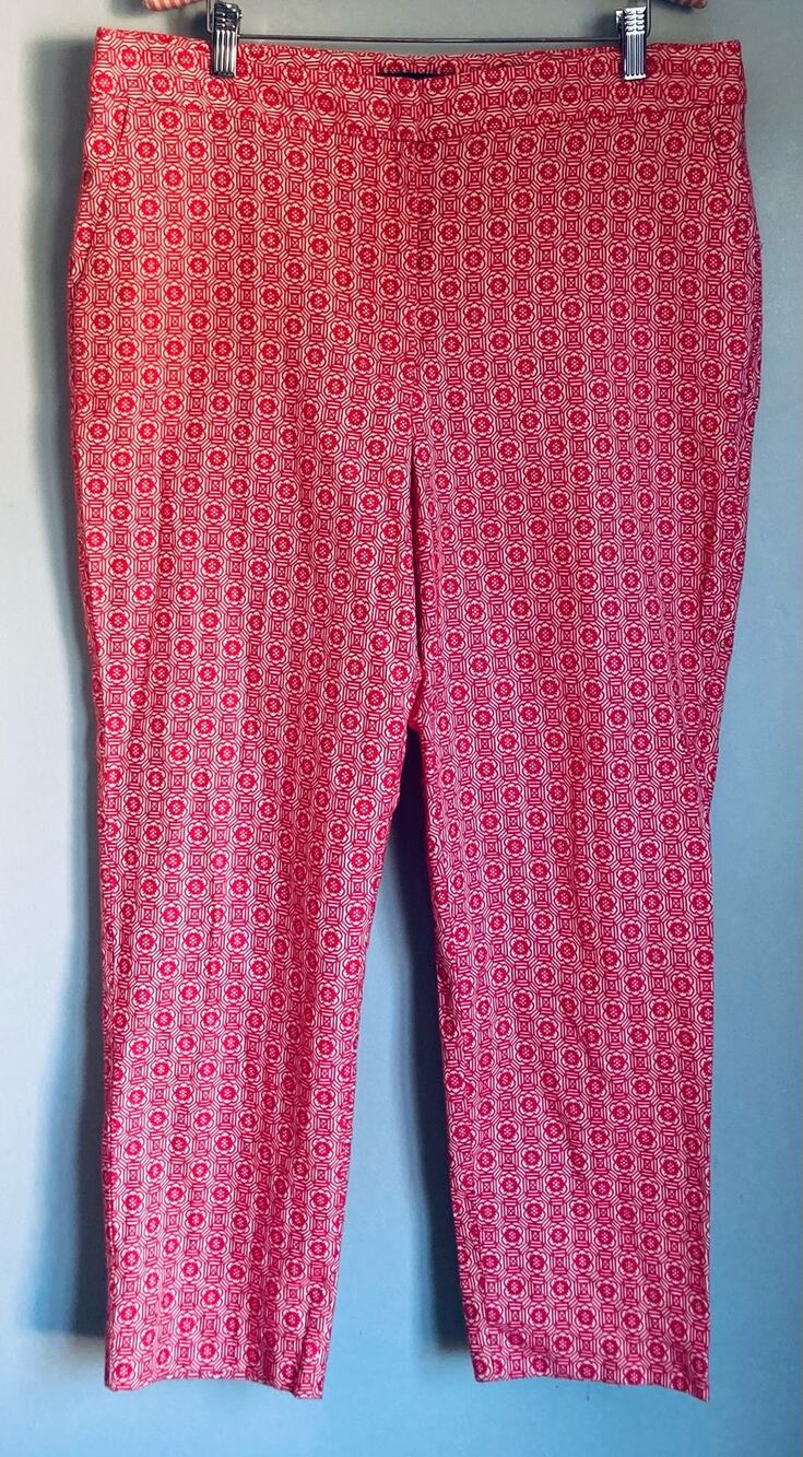 Talbots Heritage Pants Red and White 14 Work Career Floral Pattern